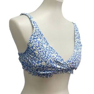 NEW DRAPER JAMES women's ruffled floral bikini swim top in light blue